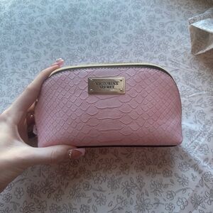 Victoria's Secret Pink and Gold Cosmetic Bag with Textured Design